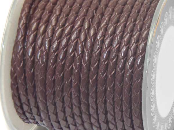 Шнур кожаный 3 мм плетеный коричневый. 20 см (Греция)