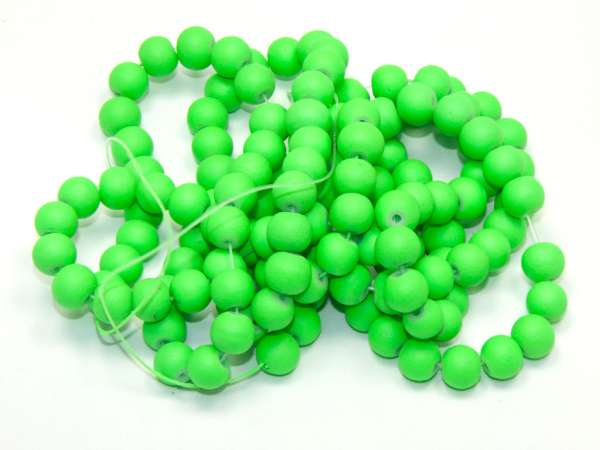 Бусины стеклянные неоновые зеленые матовые. 6 мм. Нитка (~130 шт.)