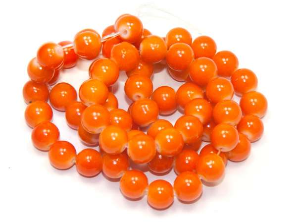 Бусины стеклянные оранжевые. 8 мм. Нитка (~105 шт.)