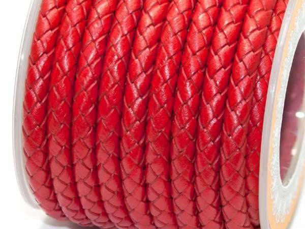 Шнур кожаный 5 мм плетеный красный. 20 см (Греция)