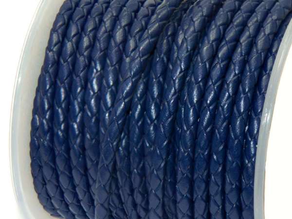 Шнур кожаный 3 мм плетеный темно-синий. 20 см (Греция)