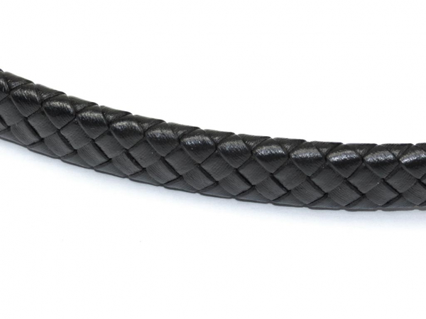 Шнур кожаный 10 х 5 мм плетеный черный (Греция). 20 см