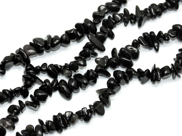 Буcины Обсидиан черные крошка. 5~8 мм. Нитка (~20 см)