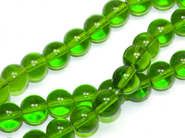 Бусины стеклянные зеленые прозрачные. 10 мм. Нитка (~33 шт.)