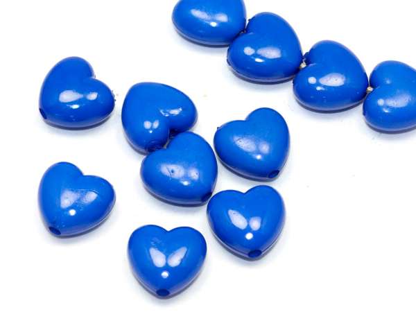 Бусины пластик Сердечки синие. 10 мм. 10 шт.