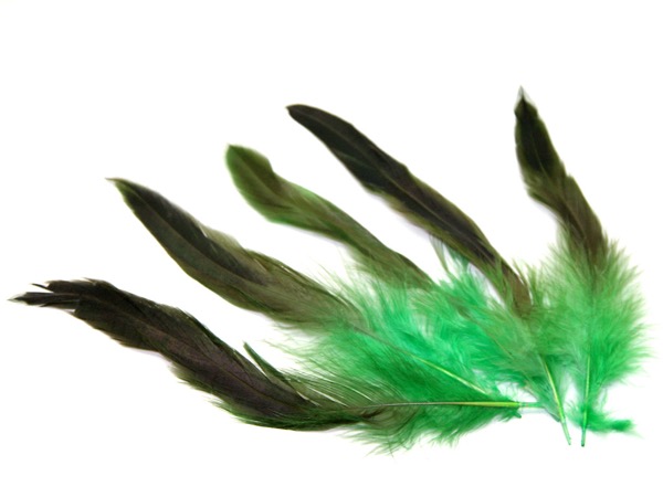 Перья Петуха зелено-коричневые (уценка). 13 - 23 см. 5 шт.