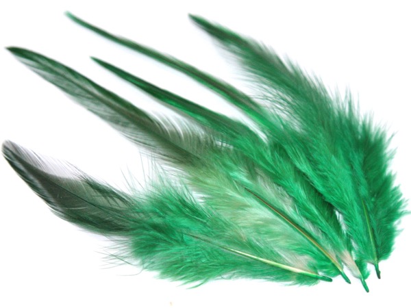 Перья Петуха зеленые. 10 - 15 см. 5 шт.