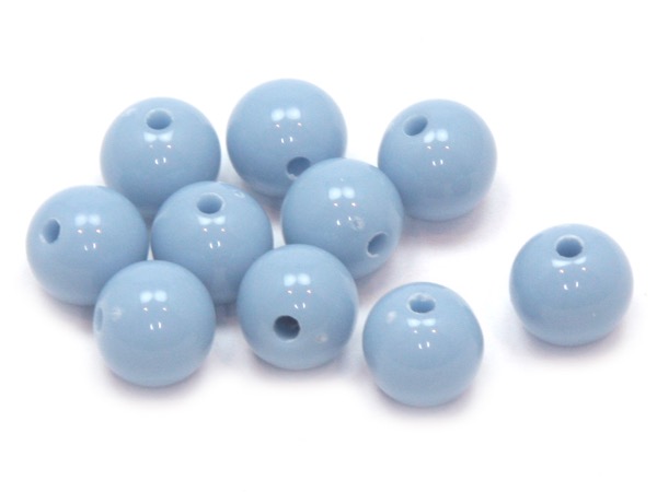 Бусины пластик круглые голубые. 8 мм. 10 шт.