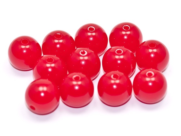 Бусины пластик круглые красные. 10 мм. 10 шт.