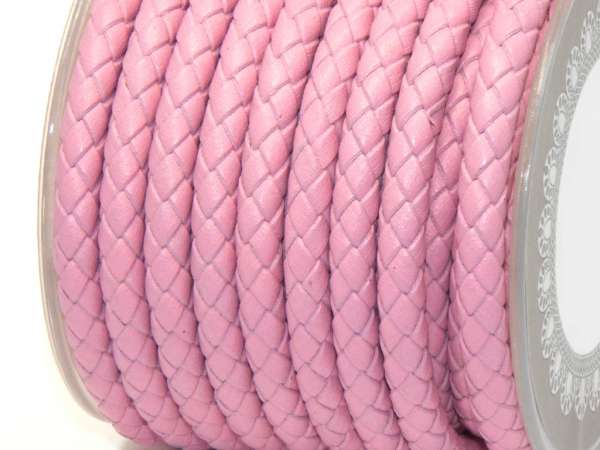 Шнур кожаный 5 мм плетеный розовый (уценка). 20 см (Греция)