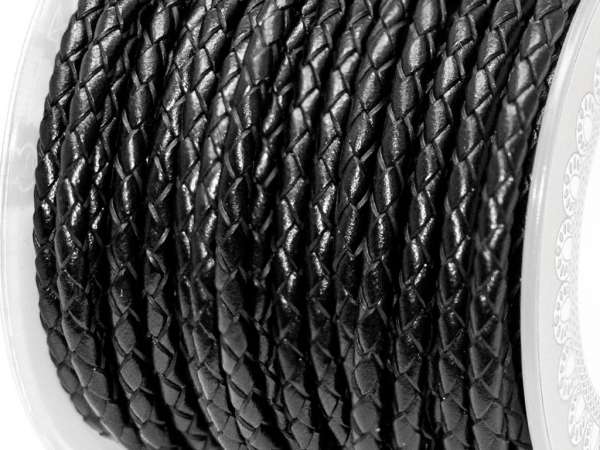 Шнур кожаный 4 мм плетеный черный. 20 см (Греция)