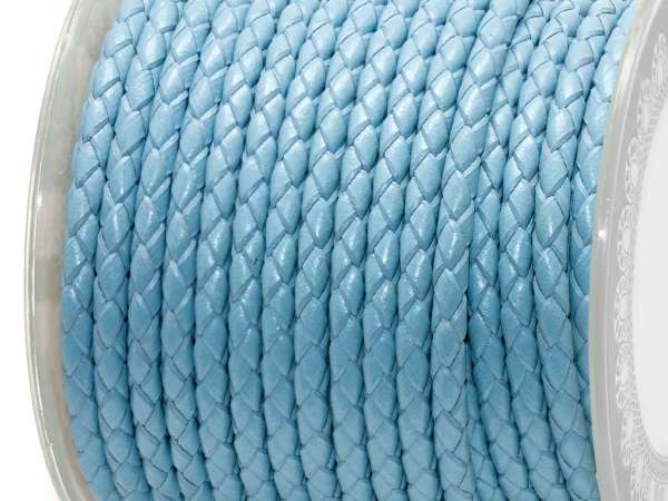 Шнур кожаный 3 мм плетеный голубой. 20 см (Греция)