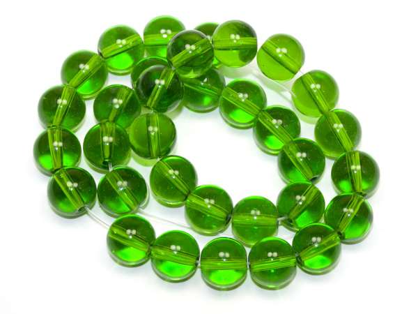 Бусины стеклянные зеленые прозрачные. 10 мм. Нитка (~33 шт.)