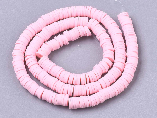 Бусины силиконовые Хейши диски розовые. 6 мм. Нитка (~380 шт.)