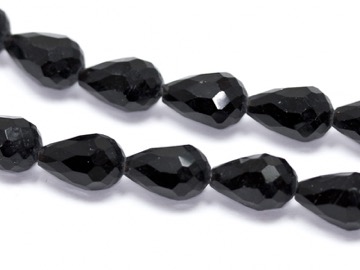 Бусины Капля граненые стеклянные черные. 11 х 8 мм. Нитка (~58 шт.)