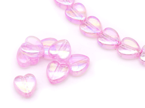Бусины пластик Сердечки розовые перламутровые. 8 мм. 10 шт.
