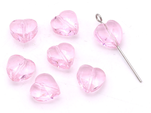 Бусина Сердце граненая стеклянная розовая. 10 х 10 мм