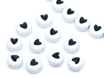 Бусины пластик Сердце черно-белые. 7 мм. 10 шт.