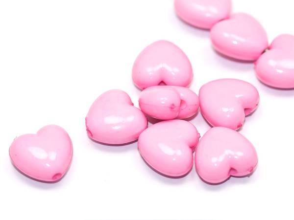 Бусины пластик Сердечки розовые. 10 мм. 10 шт.